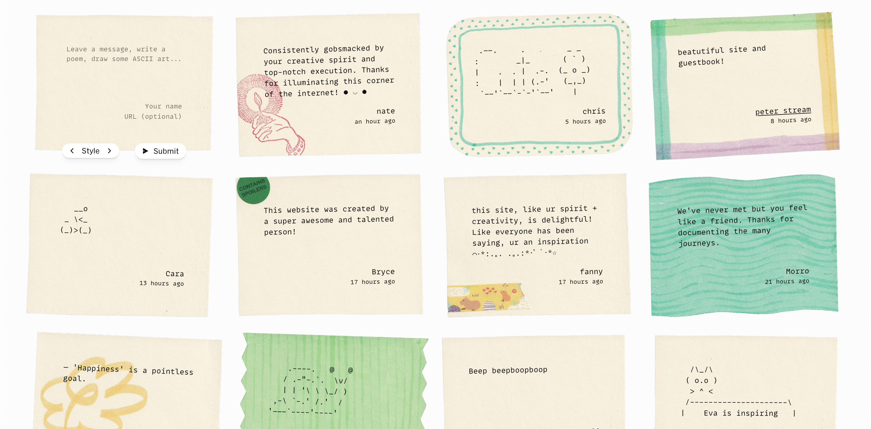 A collection of notecards with monospace text on them.